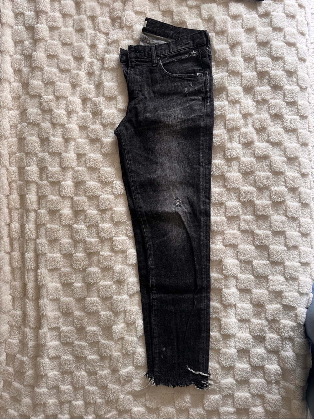 Japanese Denim - Moussy Vintage Black Washed Straight Jeans with Distressed Hem